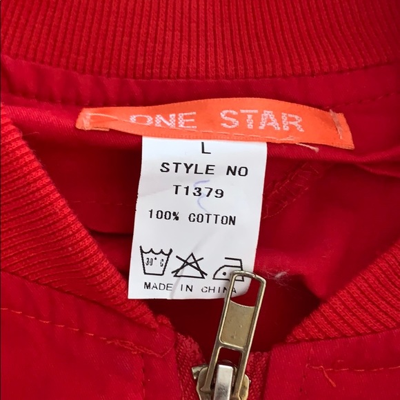 Red jacket with signs. Size L (runs small like M) - Picture 3 of 4